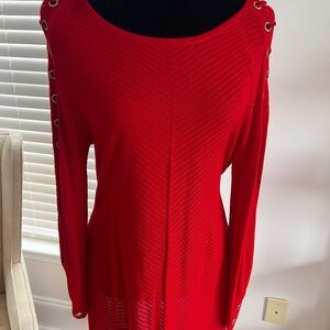 Fontana Red Knit Sweater with Rhinestone Grommet Bell Sleeves
